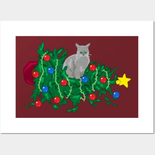 Cat Hates Your Tree - gray Posters and Art